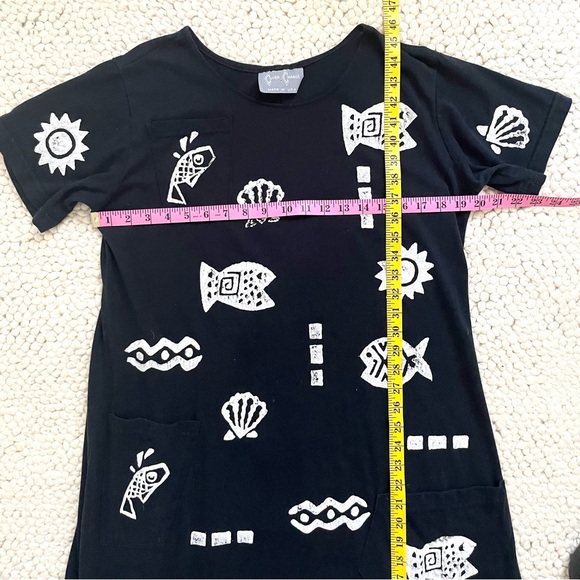 Vintage Cover Charge Ocean Hand Printed Tunic Dress, Large Black White - Picture 12 of 12
